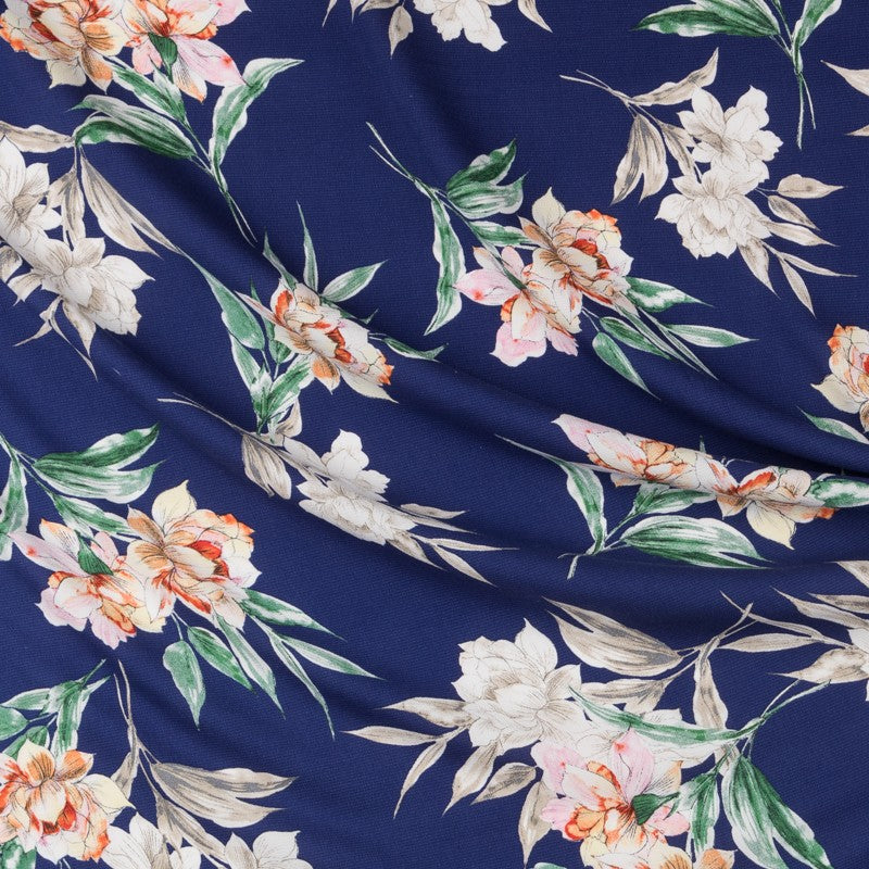 Crepe Satin Floral Bleu - Ribes y Casals