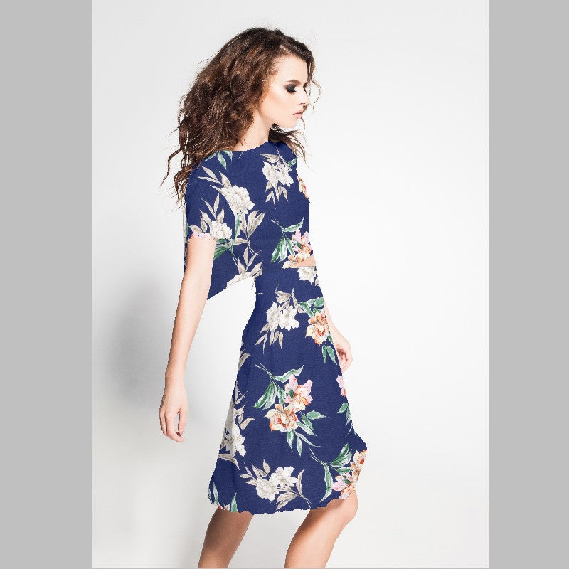 Crepe Satin Floral Bleu - Ribes y Casals