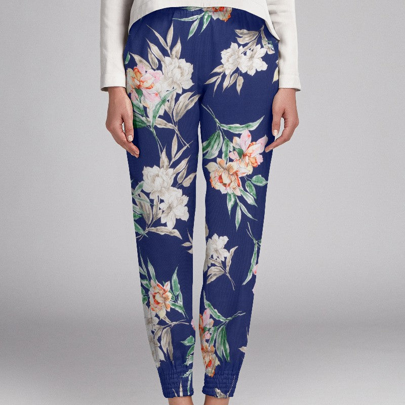 Crepe Satin Floral Bleu - Ribes y Casals