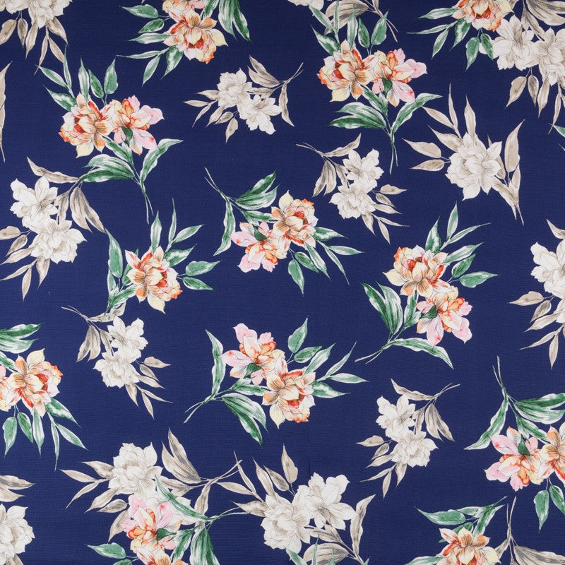 Crepe Satin Floral Bleu - Ribes y Casals