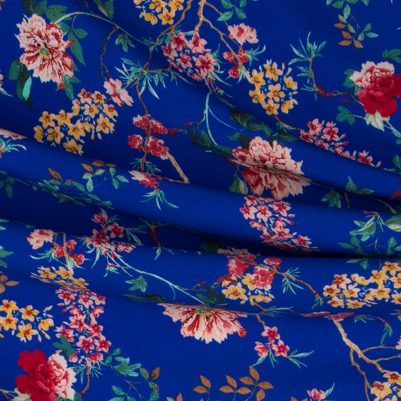 Crêpe Viscose Floral Bleu Gris - Ribes y Casals