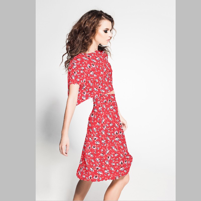 Crêpe Viscose Fleurs Rouges - Ribes y Casals