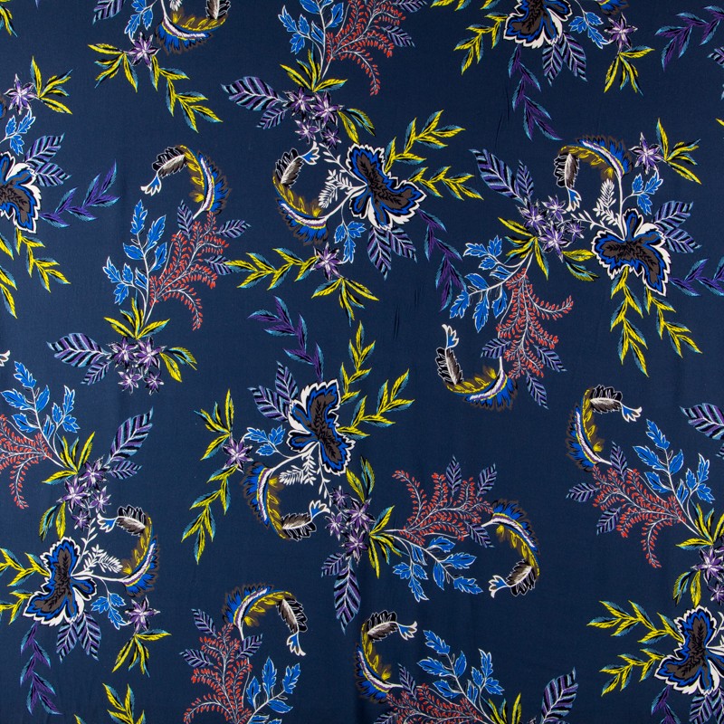 Crêpe Viscose Floral Bleu Gris - Ribes y Casals