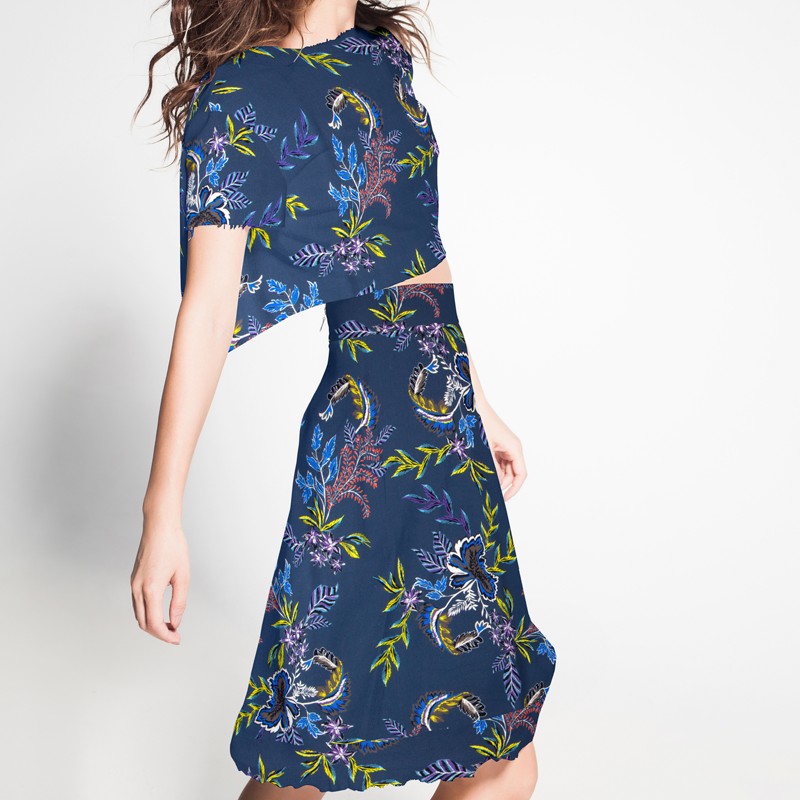 Crêpe Viscose Floral Bleu Gris - Ribes y Casals