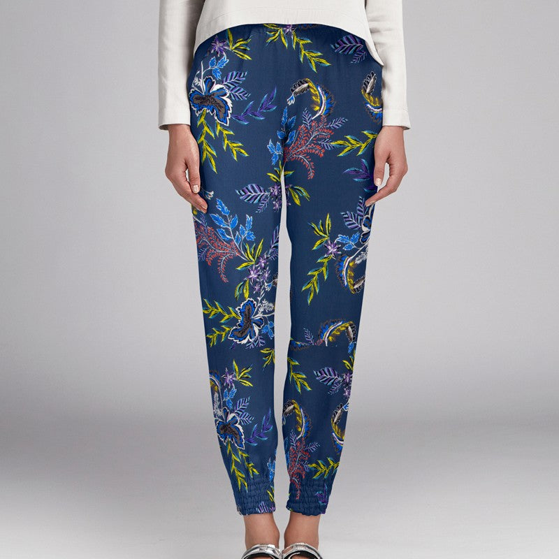 Crêpe Viscose Floral Bleu Gris - Ribes y Casals