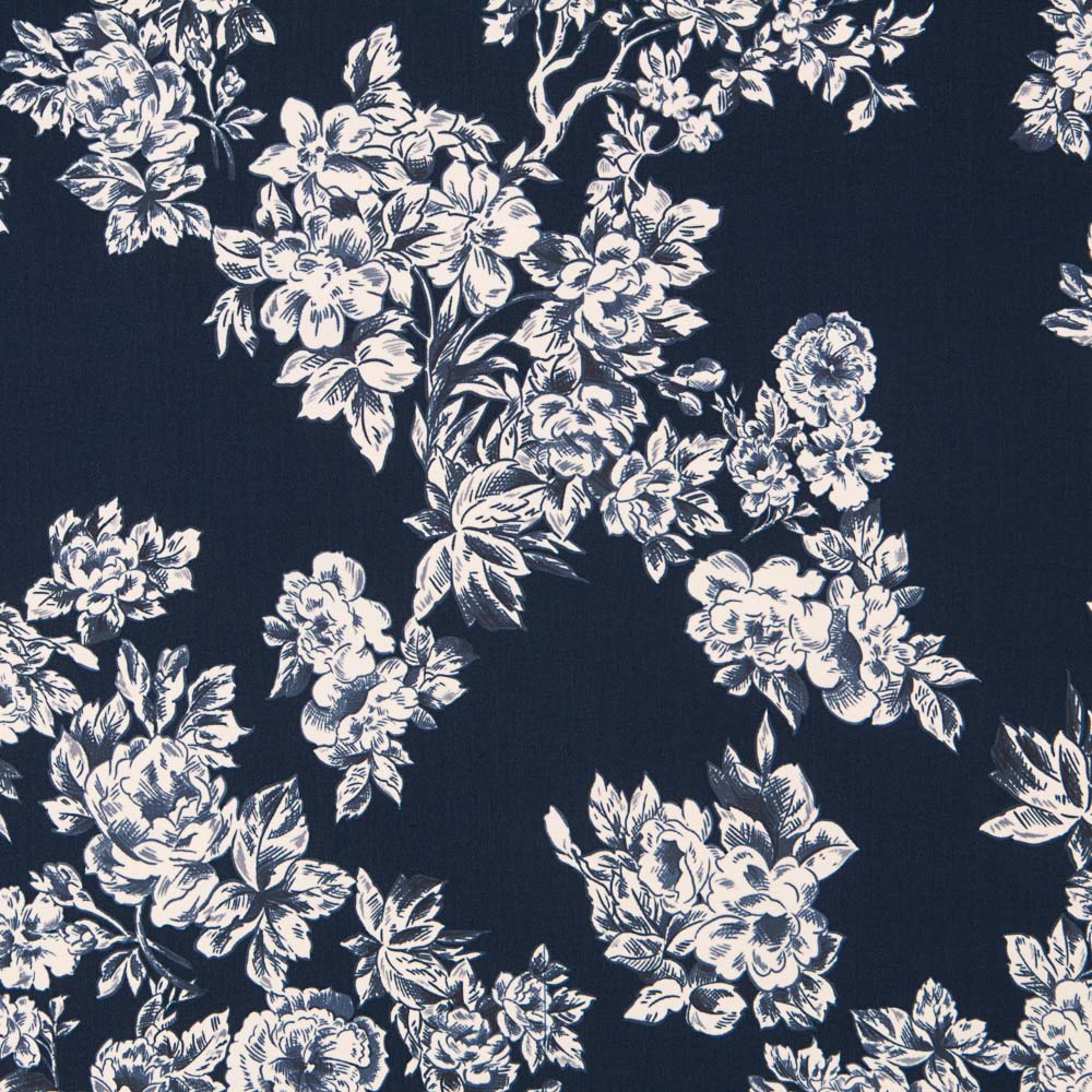 Crêpe Fleurs Bleu Nuit - Ribes y Casals