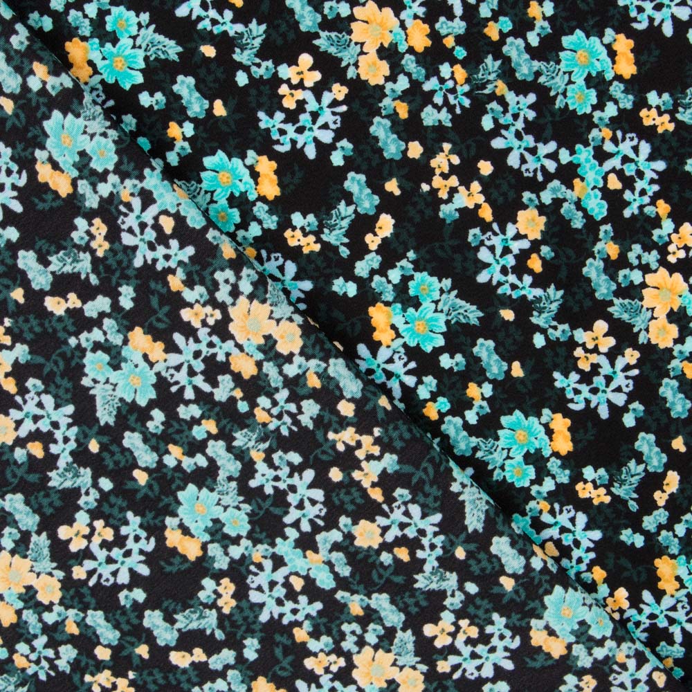 Crêpe Floral Tropical Turquoise - Ribes y Casals