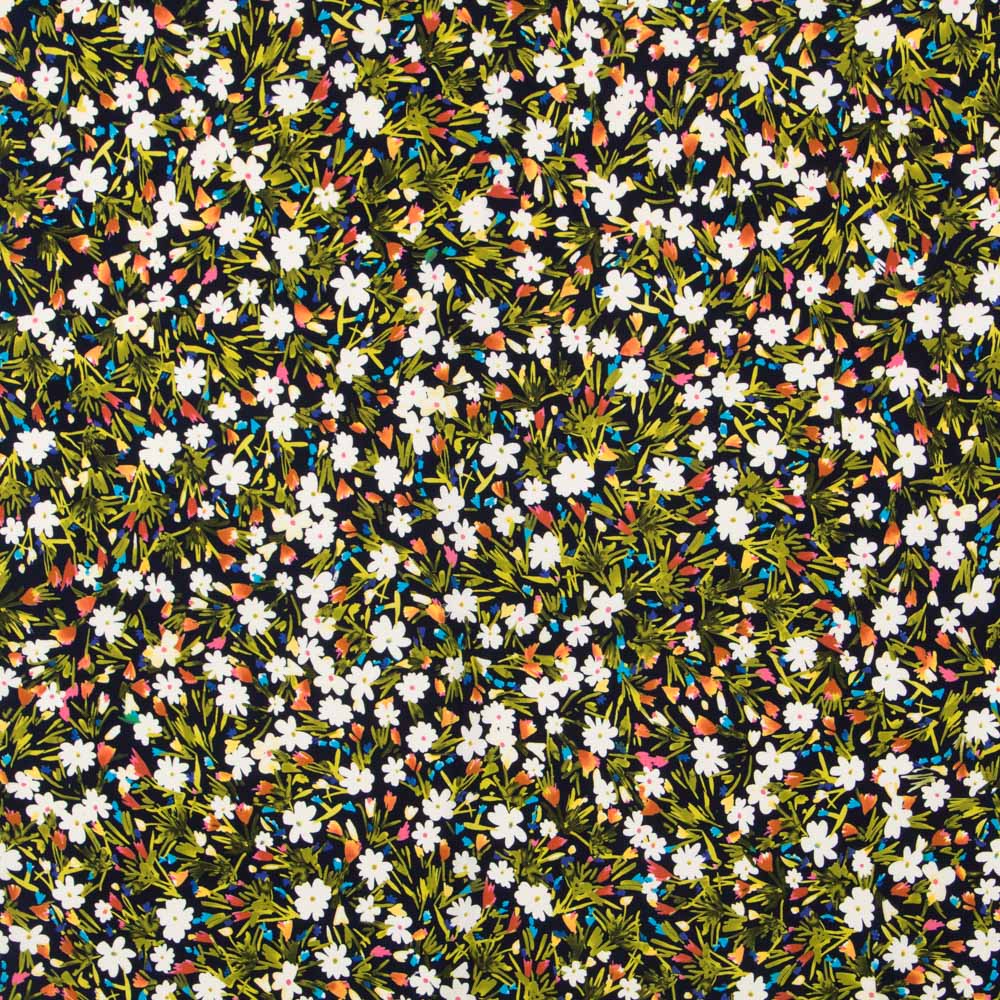 Crêpe Fleurs Sauvages Bleu Marine - Ribes y Casals