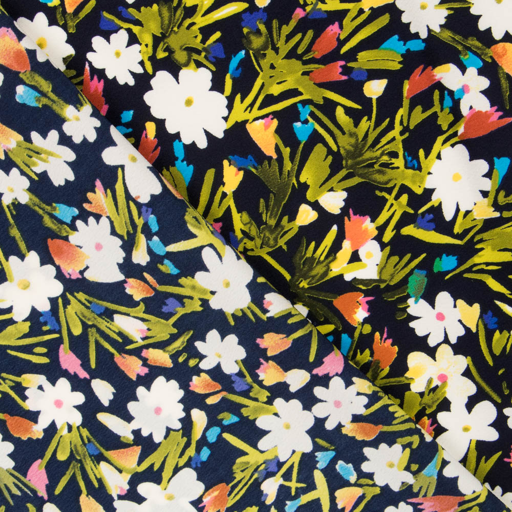 Crêpe Fleurs Sauvages Bleu Marine - Ribes y Casals