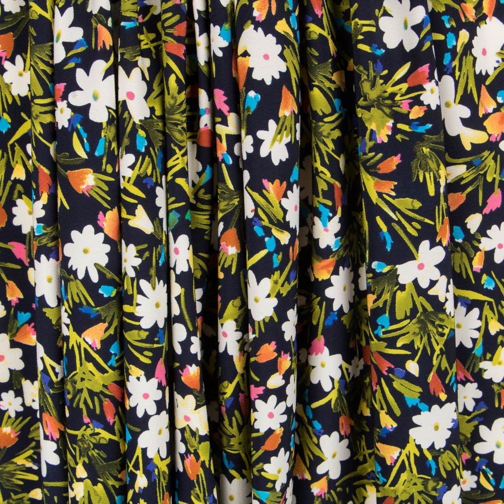 Crêpe Fleurs Sauvages Bleu Marine - Ribes y Casals