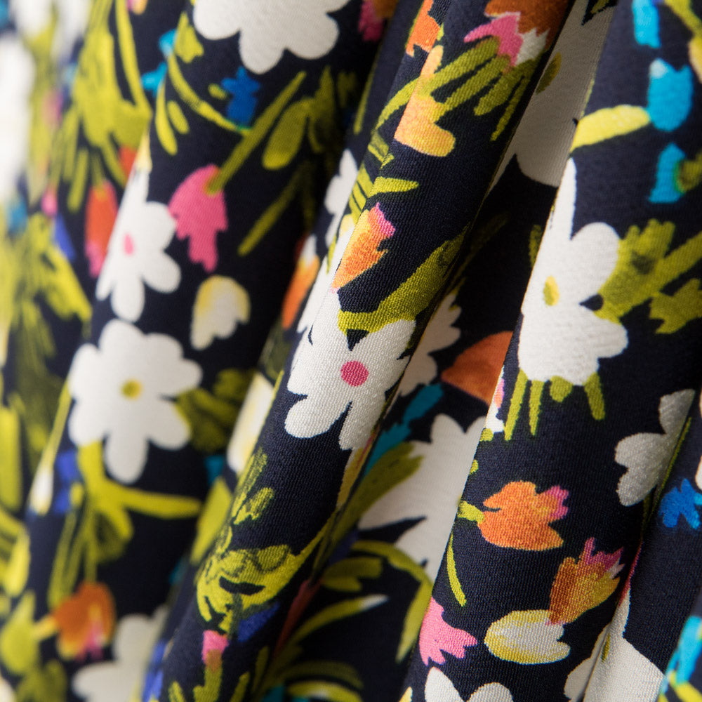 Crêpe Fleurs Sauvages Bleu Marine - Ribes y Casals