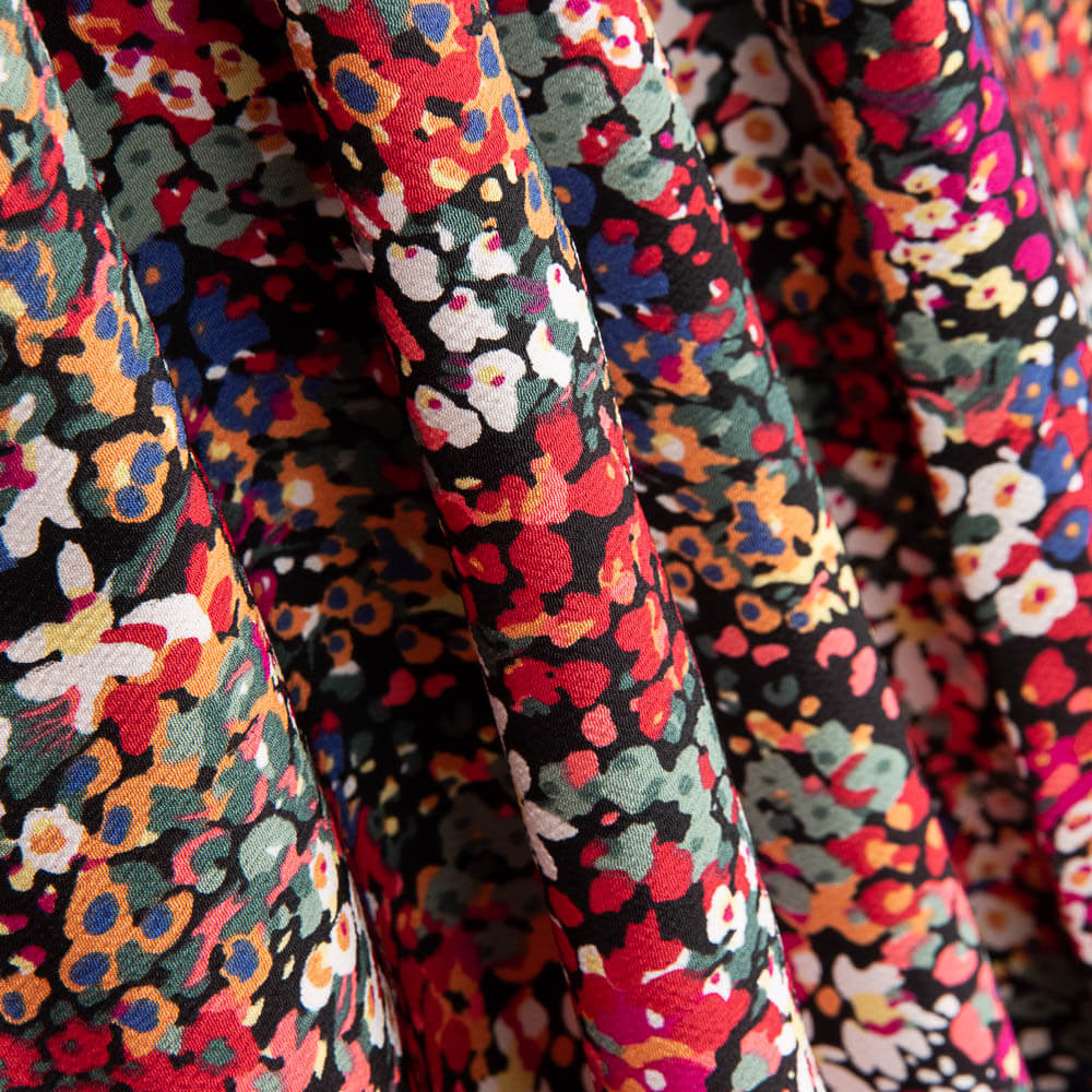 Crêpe Polyester Fleur Confetti Rouge - Ribes y Casals