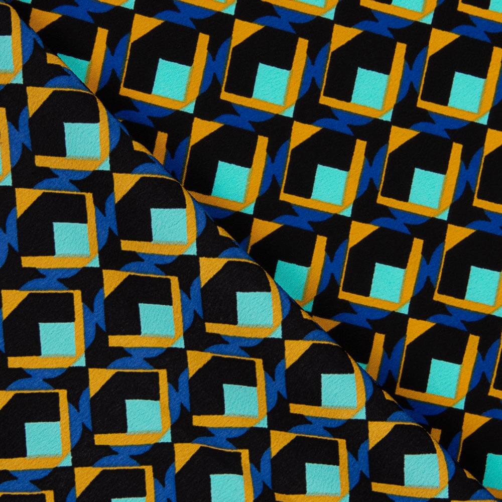 Crêpe Polyester Géo Aigue Marine - Ribes y Casals