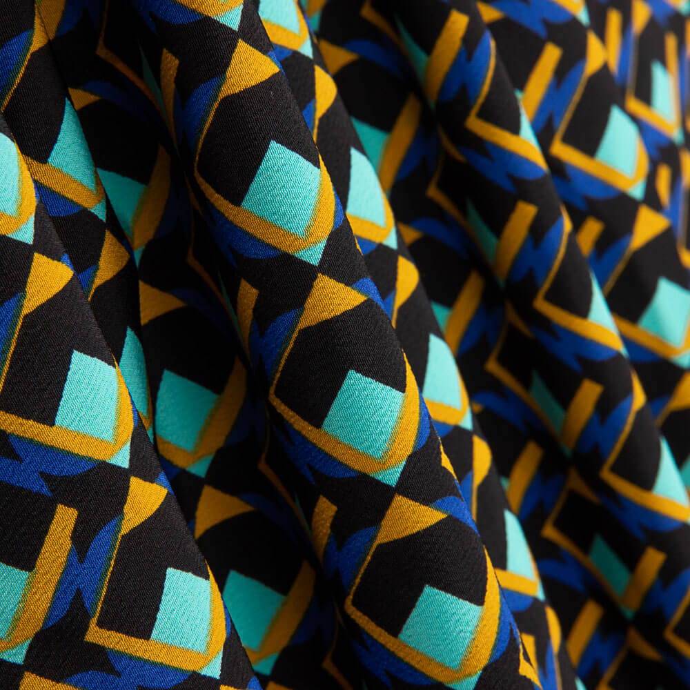 Crêpe Polyester Géo Aigue Marine - Ribes y Casals