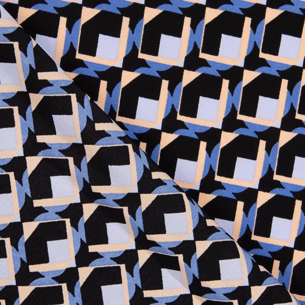 Crêpe Polyester Geo Blue Denim - Ribes y Casals