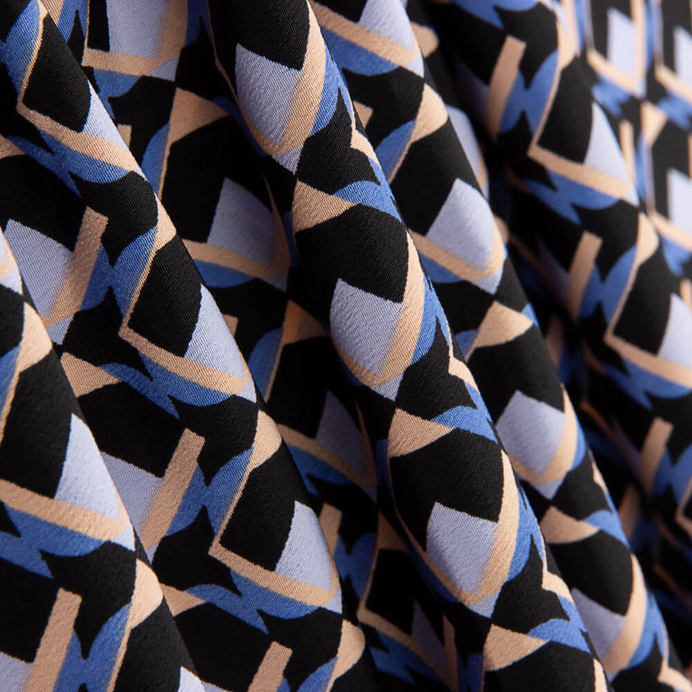Crêpe Polyester Geo Blue Denim - Ribes y Casals