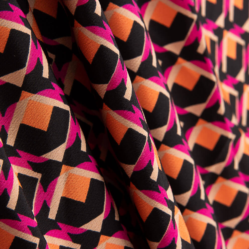 Crêpe Polyester Géo Fuchsia - Ribes y Casals