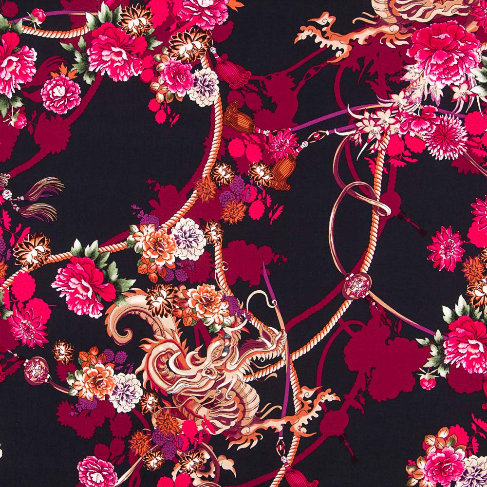 Crêpe Viscose Dragon Floral Fuchsia - Ribes y Casals