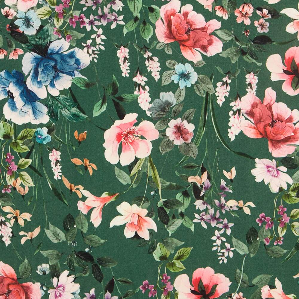 Crêpe Viscose Floral Vert Forêt - Ribes y Casals