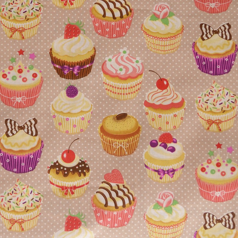Coton Cupcakes Fond Marron - Ribes y Casals