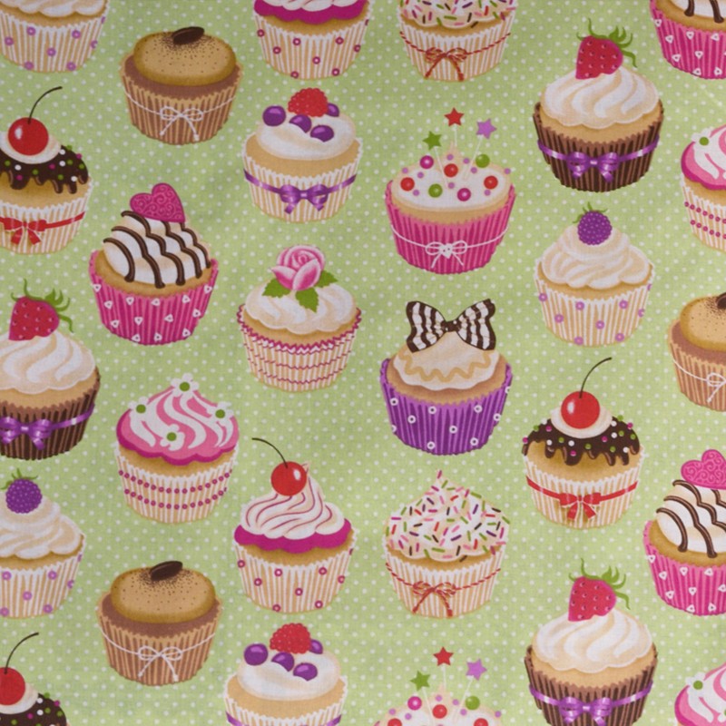 Coton Cupcakes Fond Vert - Ribes y Casals