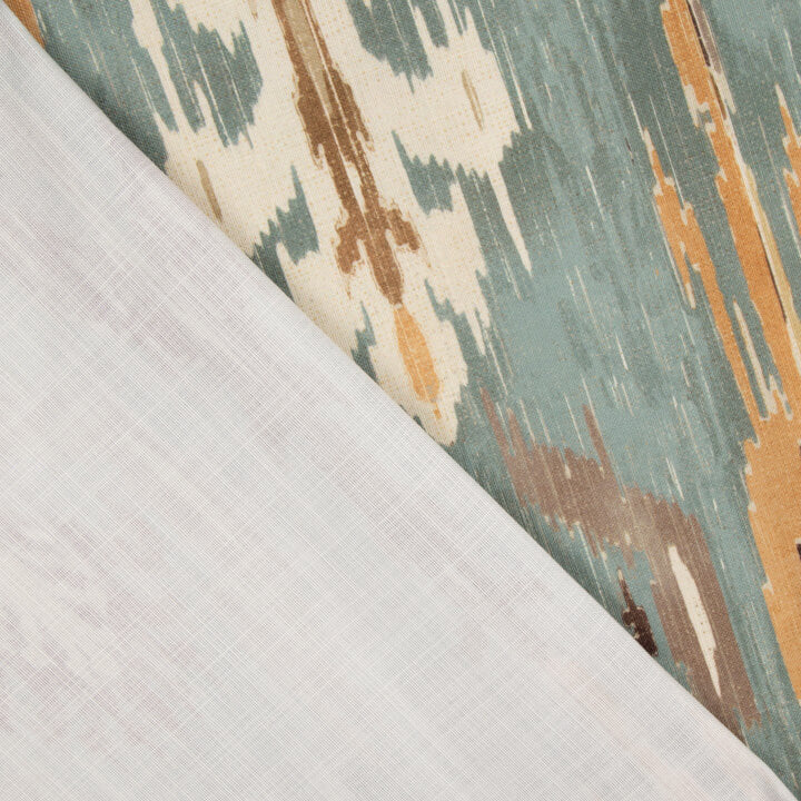 Toile de coton effet tissu de lin Ikat oriental bleu-vert - Ribes y Casals