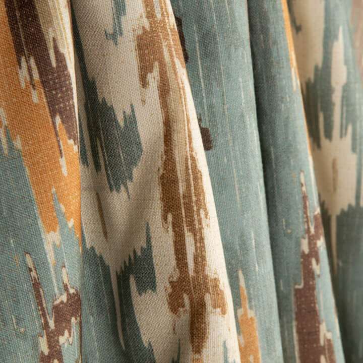 Toile de coton effet tissu de lin Ikat oriental bleu-vert - Ribes y Casals