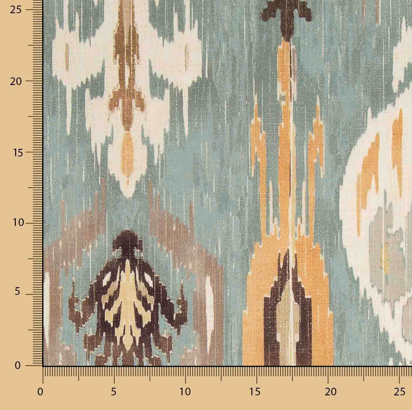 Toile de coton effet tissu de lin Ikat oriental bleu-vert - Ribes y Casals