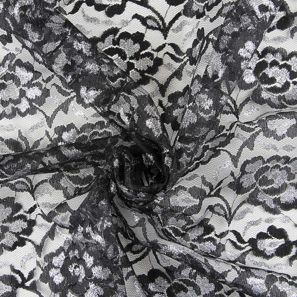 Retal Encaje Lurex Negro Plata 100x100 cm - Ribes y Casals