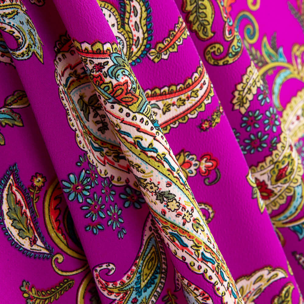 Crêpe Polyester Dessin Cachemire Fuchsia Foncé - Ribes y Casals