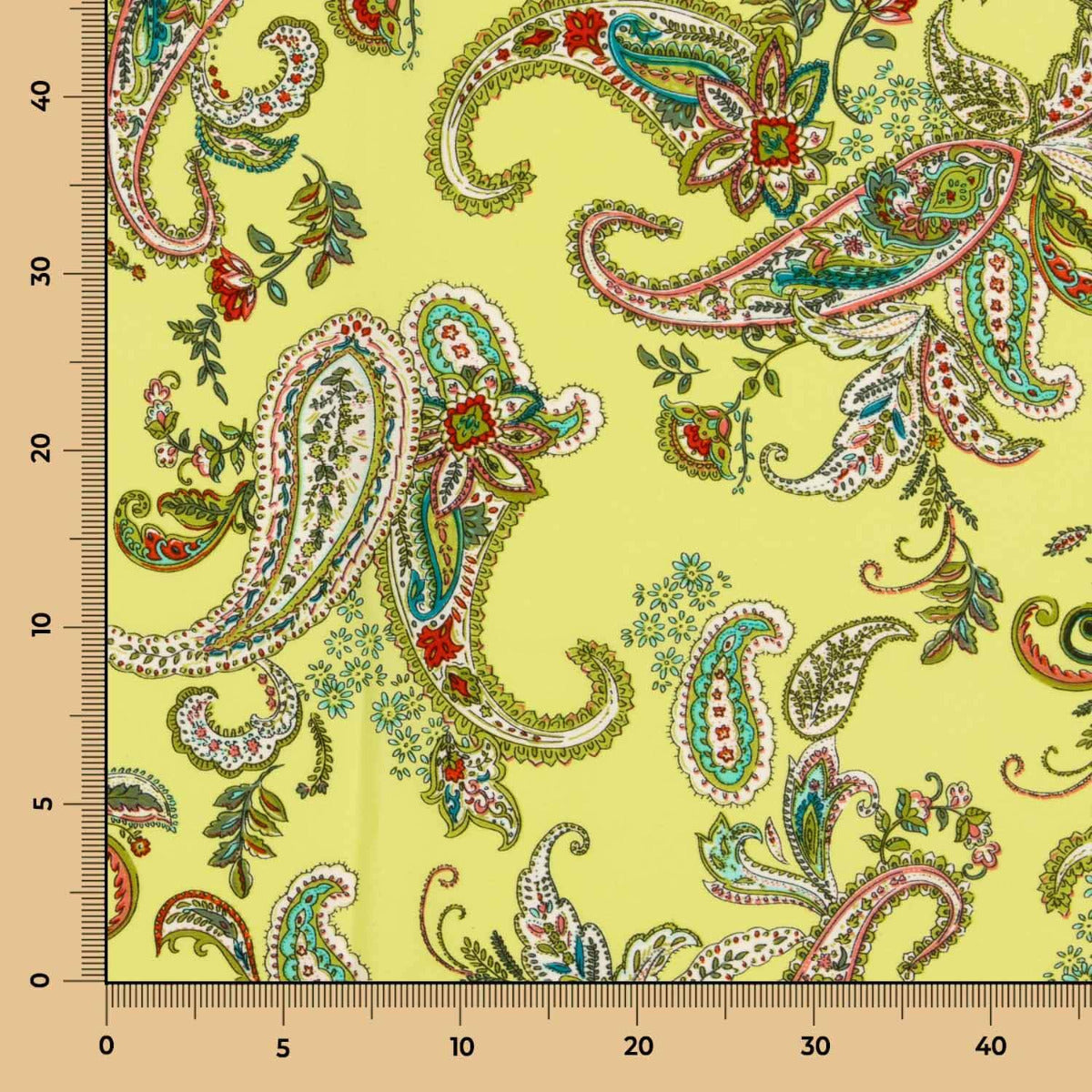 Crêpe Polyester Dessin Paisley Jaune - Ribes y Casals