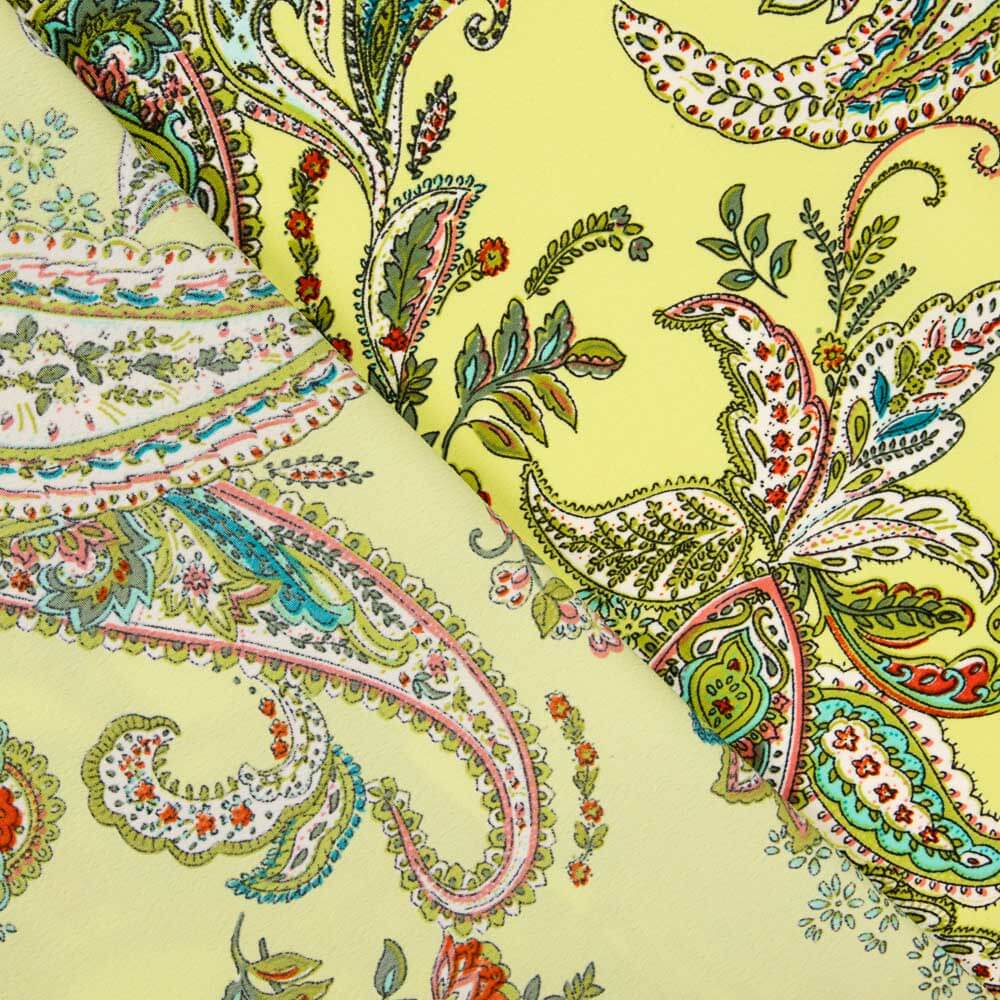 Crêpe Polyester Dessin Paisley Jaune - Ribes y Casals