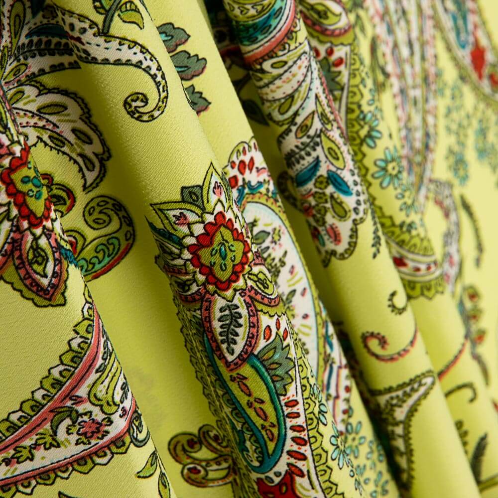 Crêpe Polyester Dessin Paisley Jaune - Ribes y Casals