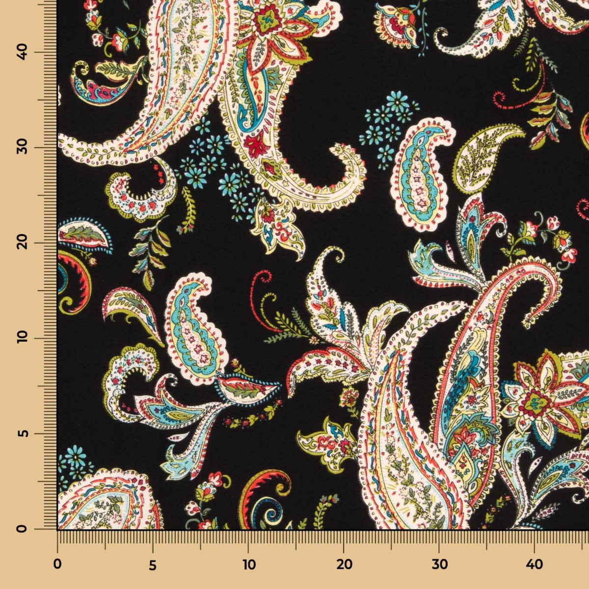 Crêpe Polyester Motif Cachemire Noir - Ribes y Casals