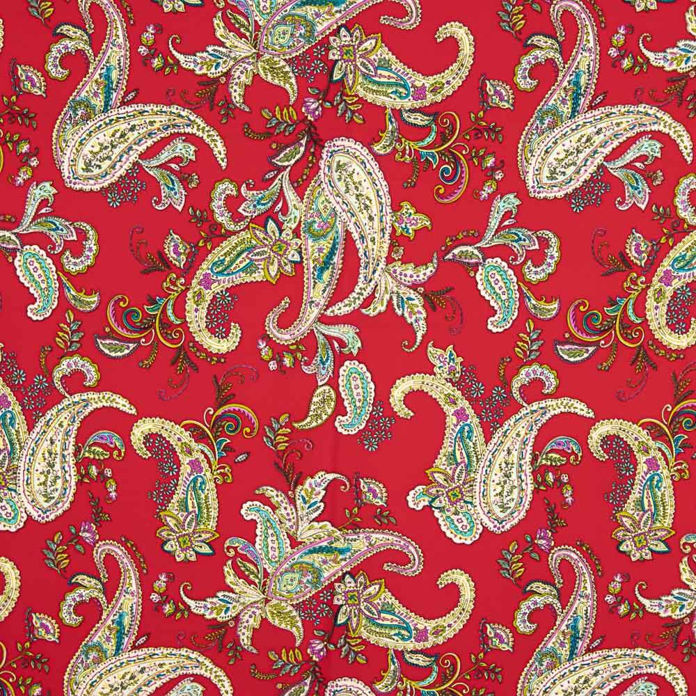 Crêpe Polyester Dessin Cachemire Rouge - Ribes y Casals