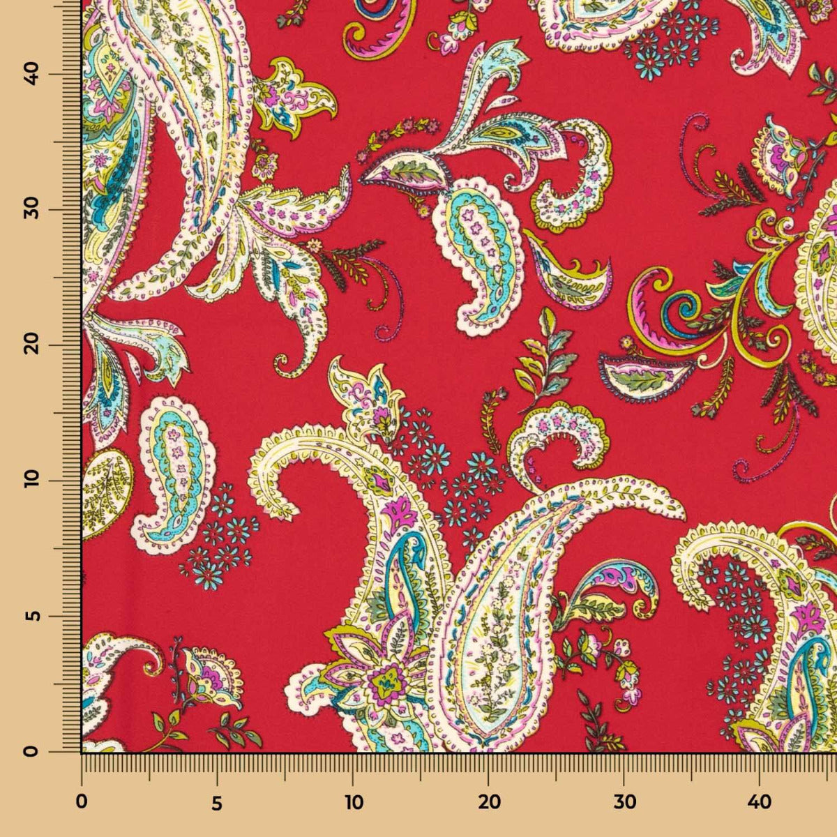 Crêpe Polyester Dessin Cachemire Rouge - Ribes y Casals