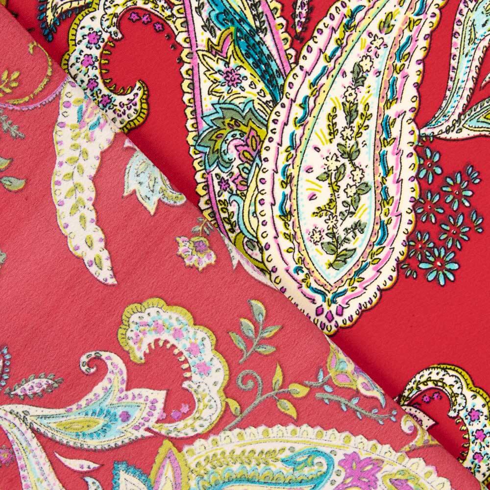 Crêpe Polyester Dessin Cachemire Rouge - Ribes y Casals