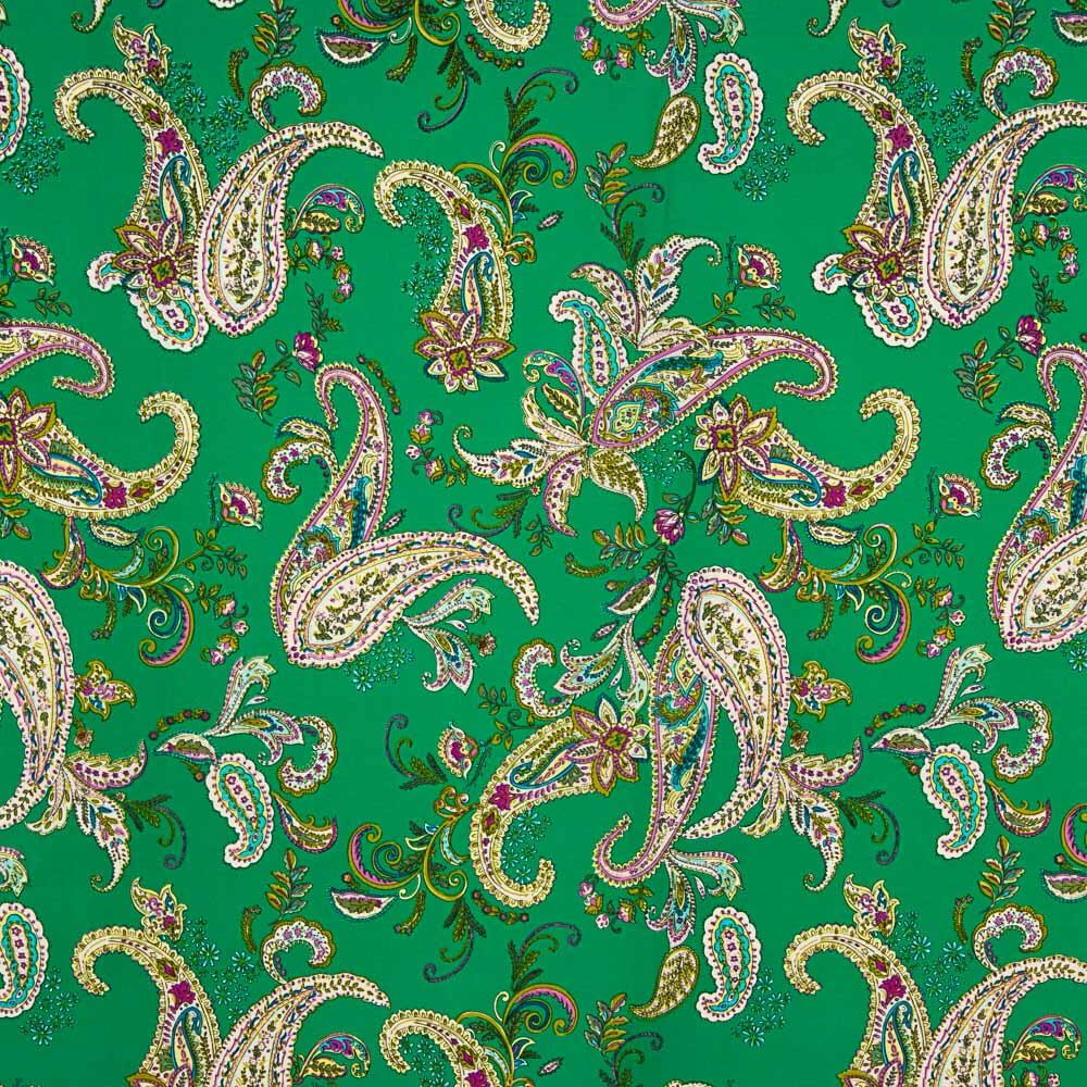 Polyester Crêpe Motif Paisley Vert Jade - Ribes y Casals