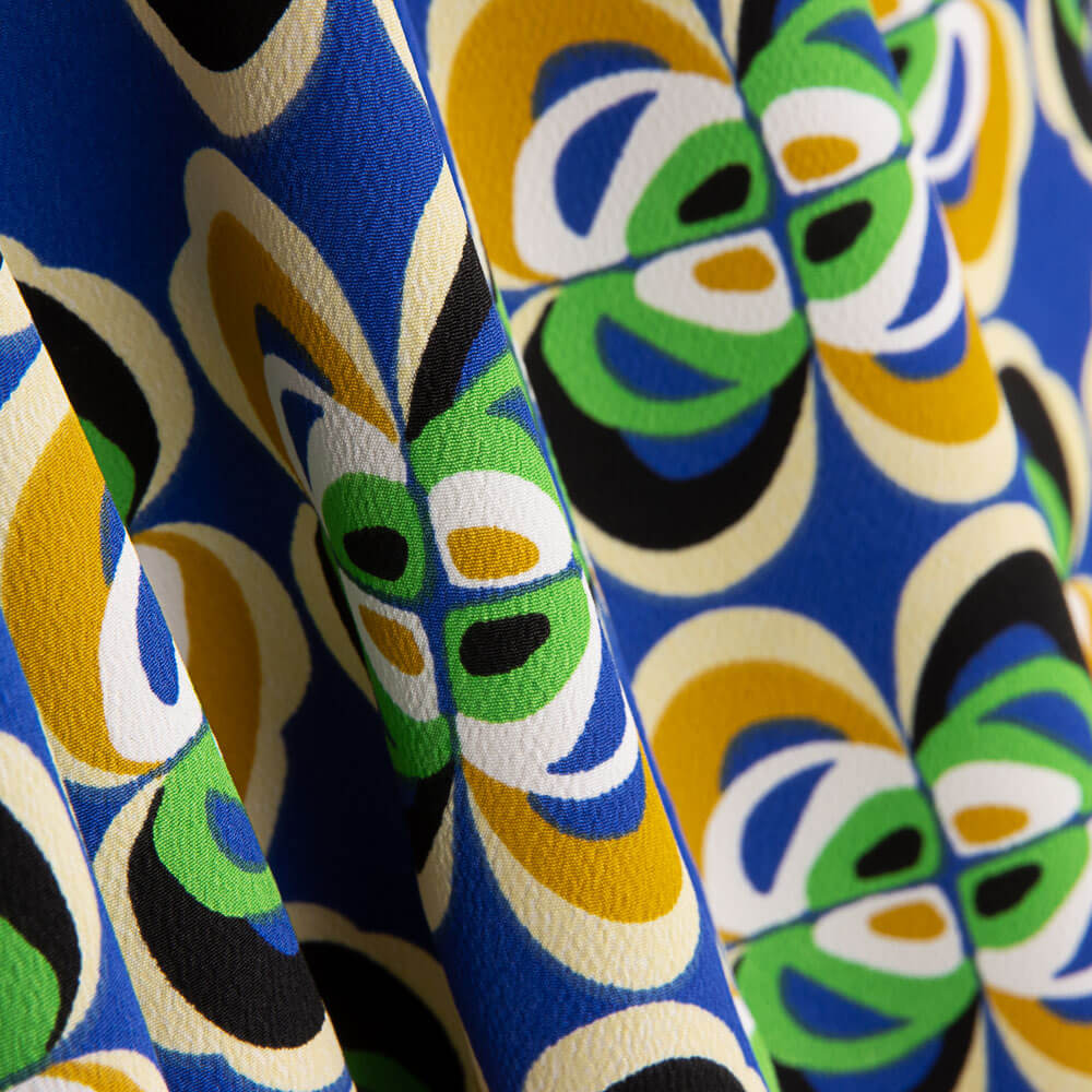 Polyester Crêpe Fleur Géométrique Bleu - Ribes y Casals