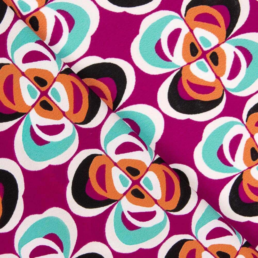 Crêpe Polyester Fleur Géométrique Fuchsia - Ribes y Casals