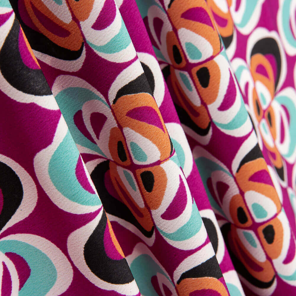 Crêpe Polyester Fleur Géométrique Fuchsia - Ribes y Casals