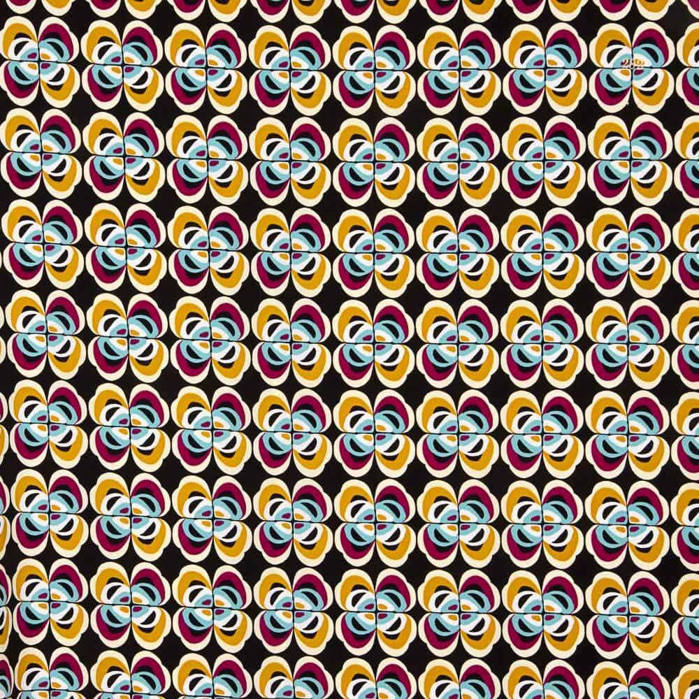 Crêpe Polyester Fleur Géométrique Ocre - Ribes y Casals