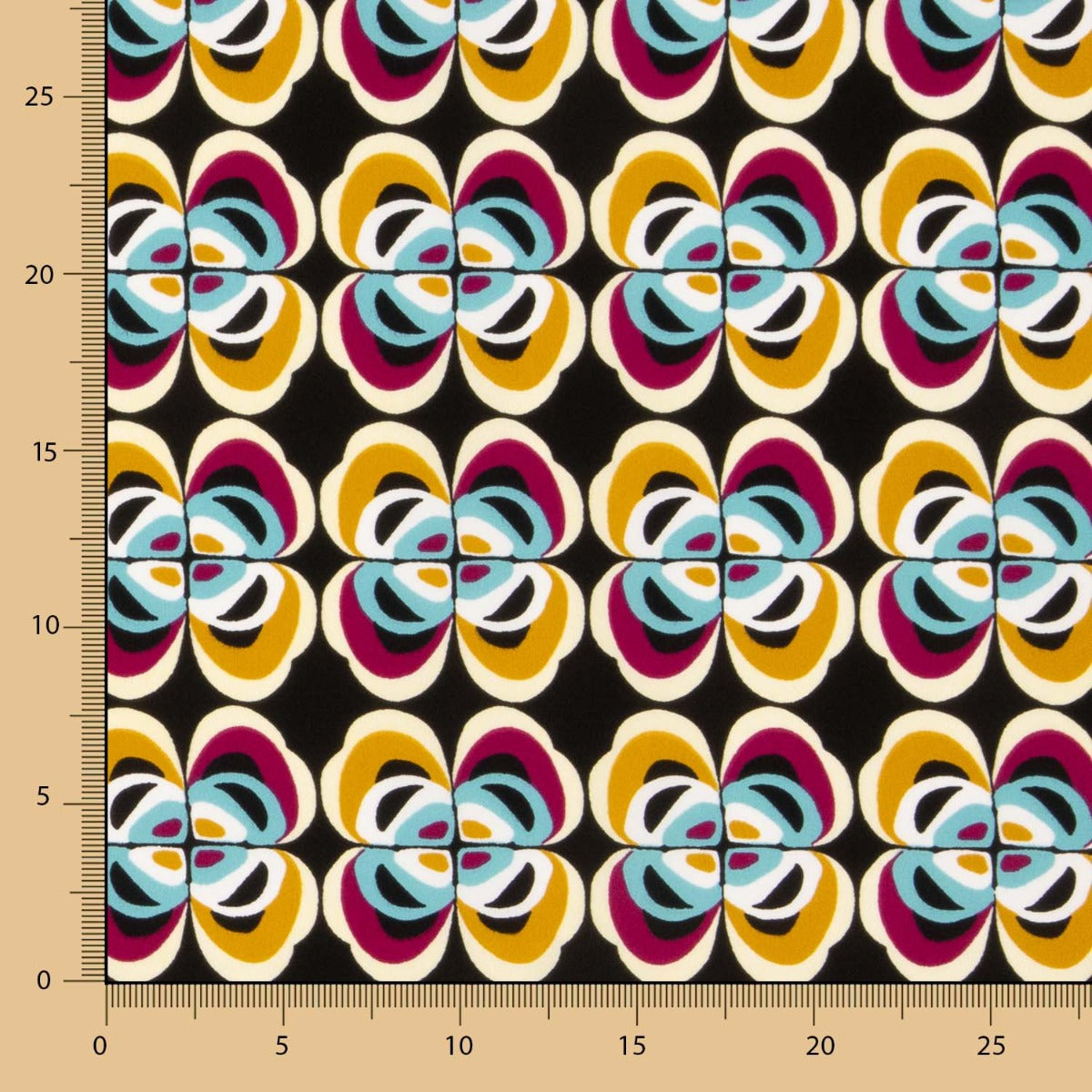 Crêpe Polyester Fleur Géométrique Ocre - Ribes y Casals