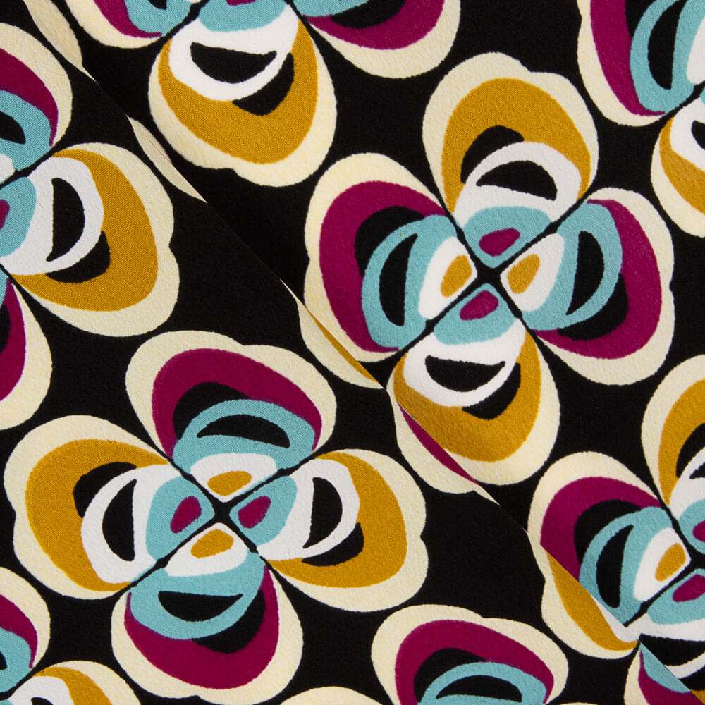 Crêpe Polyester Fleur Géométrique Ocre - Ribes y Casals