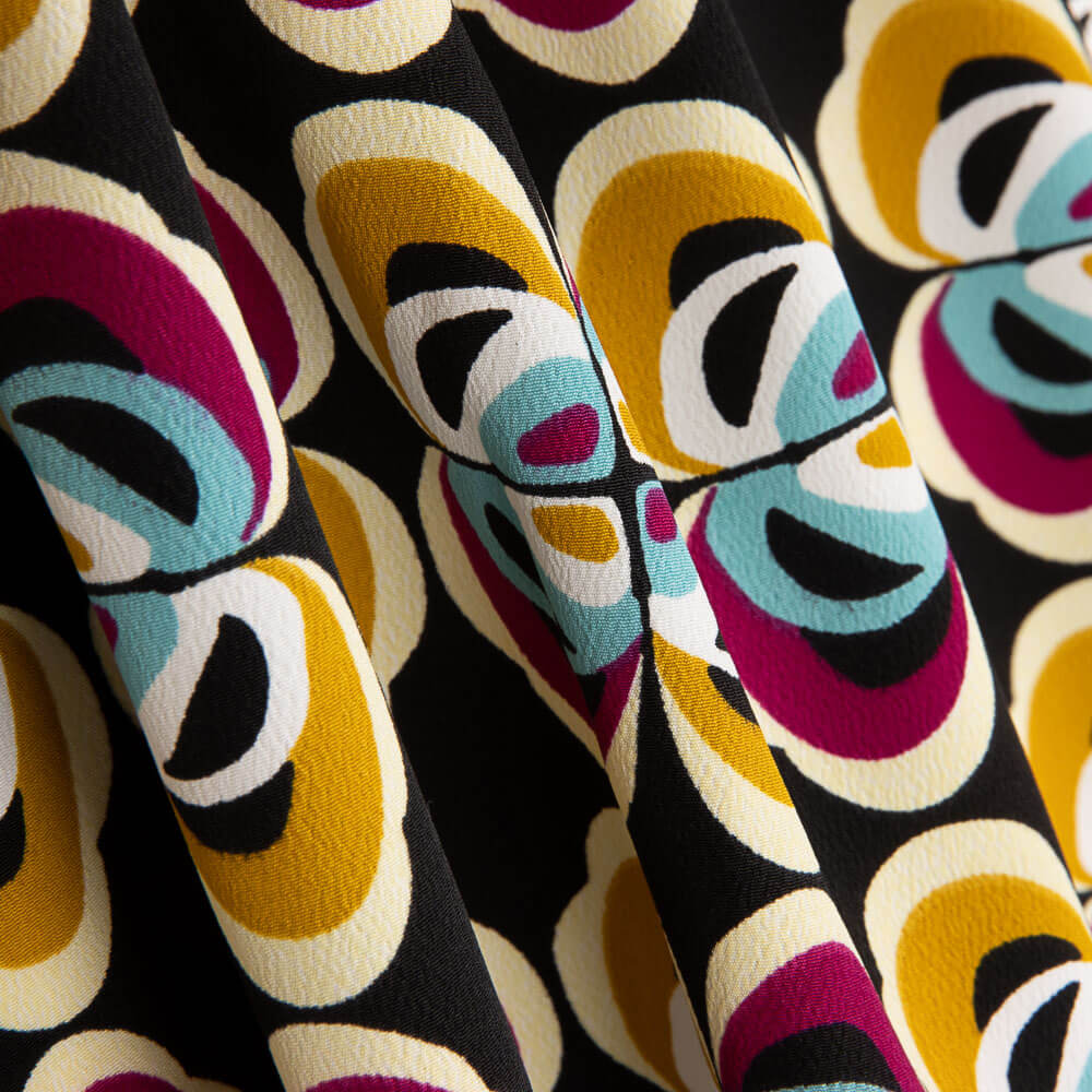 Crêpe Polyester Fleur Géométrique Ocre - Ribes y Casals