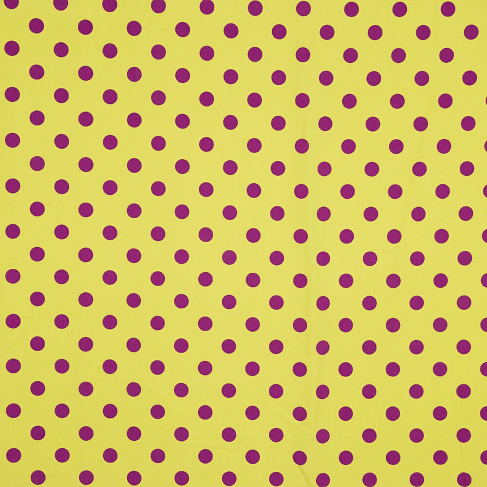 Gabardine Élastique Pois 17mm Lime-Bougainvillea - Ribes y Casals