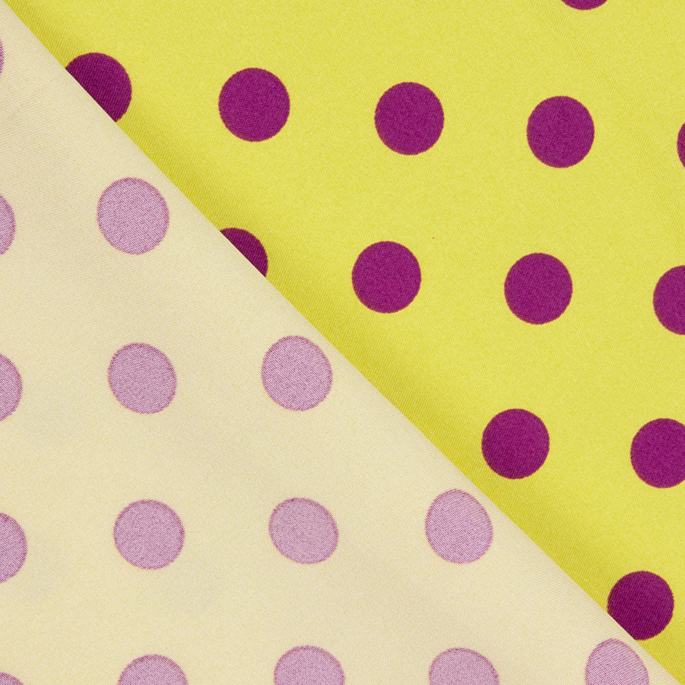 Gabardine Élastique Pois 17mm Lime-Bougainvillea - Ribes y Casals