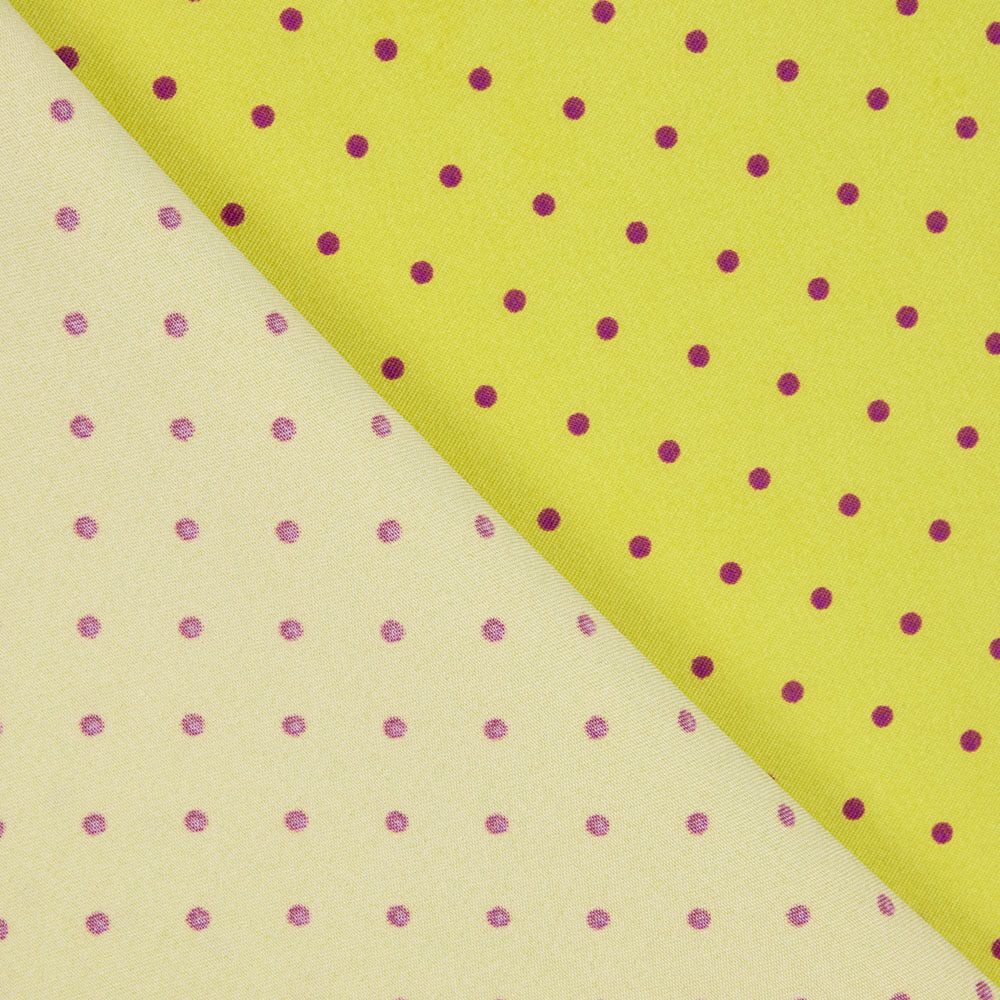 Gabardine extensible à pois 3 mm citron vert-bougainvillier - Ribes y Casals