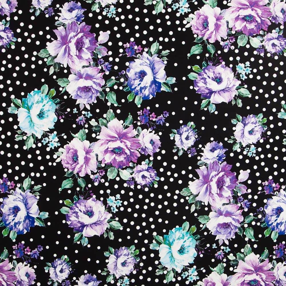 Bi-stretch Cretonne Pois Noir Mauve - Ribes y Casals