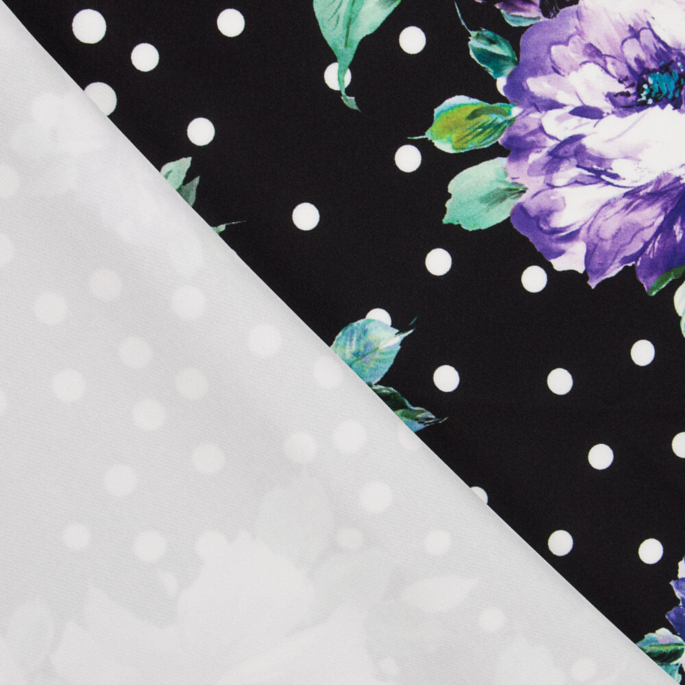 Bi-stretch Cretonne Pois Noir Mauve - Ribes y Casals